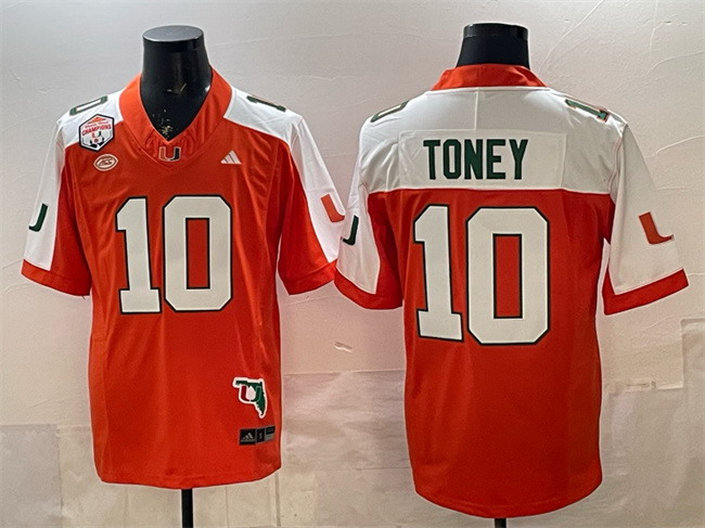 Personalized Men’s Miami Hurricanes #10 Malachi Toney Orange Alternate F.U.S.E. The Fiesta Bowl Champions & Florida Patch Stitched Football Jersey