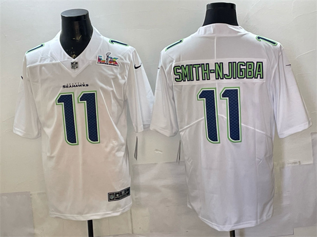 Personalized Men’s Seattle Seahawks #11 Jaxon Smith-Njigba White 2025 Super Bowl LX Patch Tundra Fashion Untouchable Limited Stitched Football Jersey