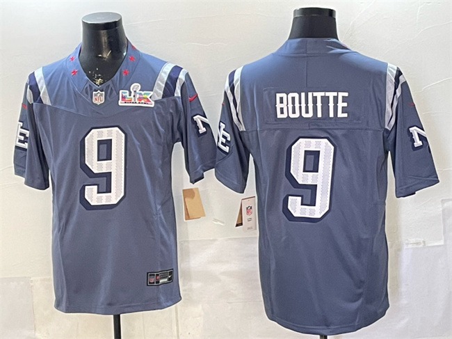 Personalized Men’s New England Patriots #9 Kayshon Boutte Storm Blue 2025 F.U.S.E. Super Bowl LX Patch Rivalries Limited Stitched Football Jersey