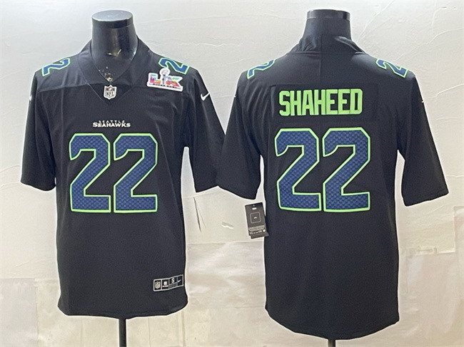 Personalized Men’s Seattle Seahawks #22 Rashid Shaheed Black 2025 Super Bowl LX Patch Carbon Fashion Untouchable Limited Stitched Football Jersey
