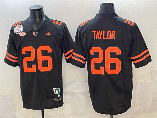 Personalized Men’s Miami Hurricanes #26 Sean Taylor Black F.U.S.E. Fiesta Bowl Champions & Florida Patch Stitched Football Jersey