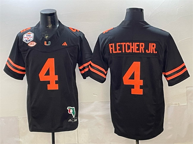 Personalized Men’s Miami Hurricanes #4 Mark Fletcher Jr. Black F.U.S.E. Fiesta Bowl Champions & Florida Patch Stitched Football Jersey
