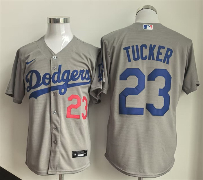 Personalized Men’s Los Angeles Dodgers #23 Kyle Tucker Grey Cool Base Limited Stitched Baseball Jersey