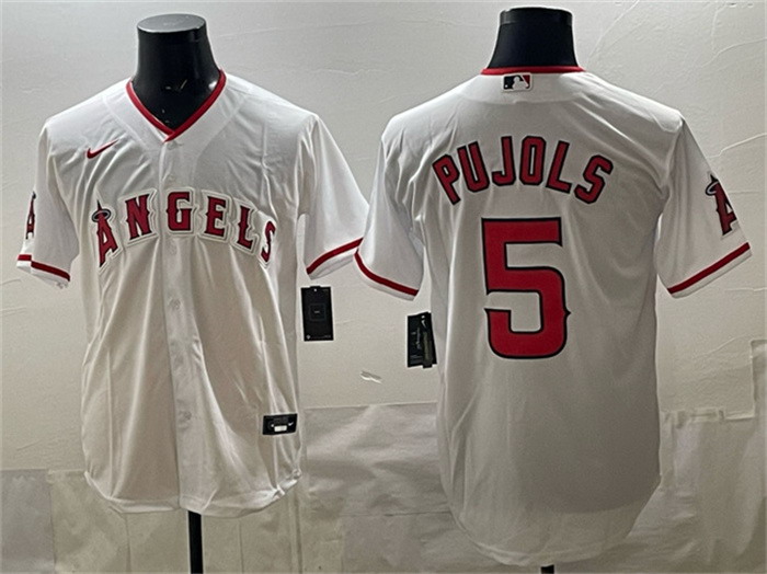 Personalized Men’s Los Angeles Angels #5 Albert Pujols White Stitched Baseball Jersey