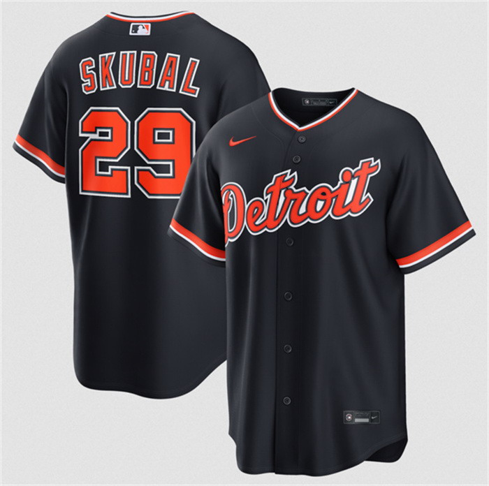 Personalized Men’s Detroit Tigers #29 Tarik Skubal Navy Alternate Stitched Baseball Jersey