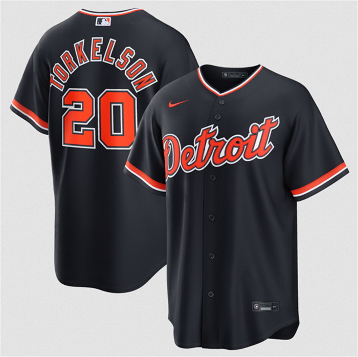 Personalized Men’s Detroit Tigers #20 Spencer Torkelson Navy Alternate Stitched Baseball Jersey
