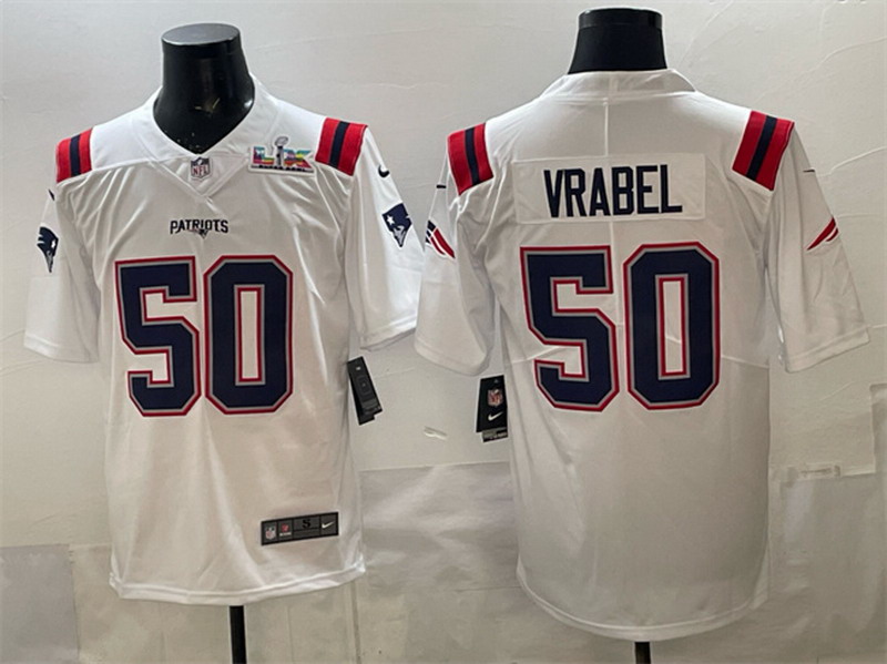 Personalized Men’s New England Patriots #50 Mike Vrabel White With Super Bowl LX Patch Limited Stitched Football Jersey