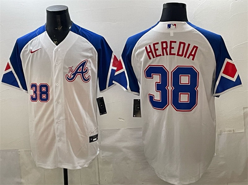 Personalized Men’s Atlanta Braves #38 Guillermo Heredia White 2023 City Connect Cool Base Stitched Baseball Jersey
