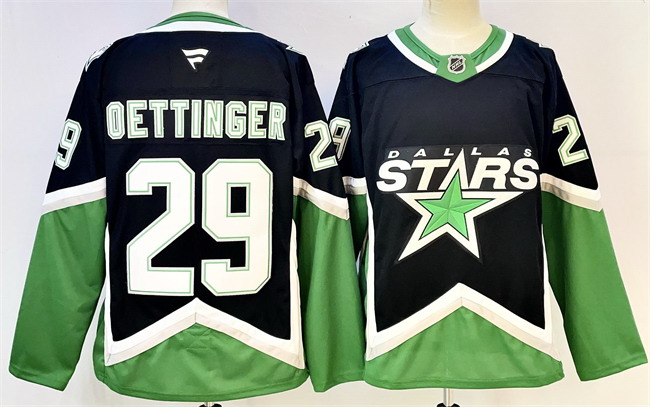 Personalized Men’s Dallas Stars #29 Jake Oettinger Black 2025 26 Alternate Stitched Hockey Jersey