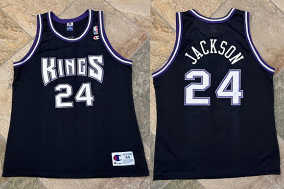 Personalized Men’s Sacramento Kings #24 Bobby Jackson Black Champion Stitched Jersey