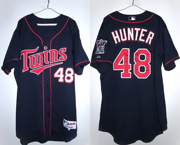 Personalized Men’s Minnesota Twins #48 Torii Hunter Navy Double Knit Stitched Baseball Jersey