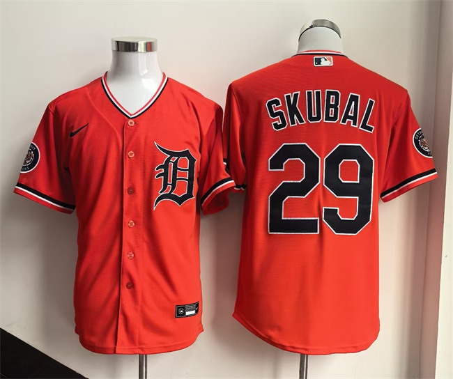 Personalized Men’s Detroit Tigers #29 Tarik Skubal Orange 2026 Alternate Stitched Baseball Jersey