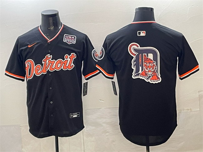 Personalized Men’s Detroit Tigers Team Big Logo Navy 2026 Alternate USA 250′ Patch Premier Limited Stitched Baseball Jersey