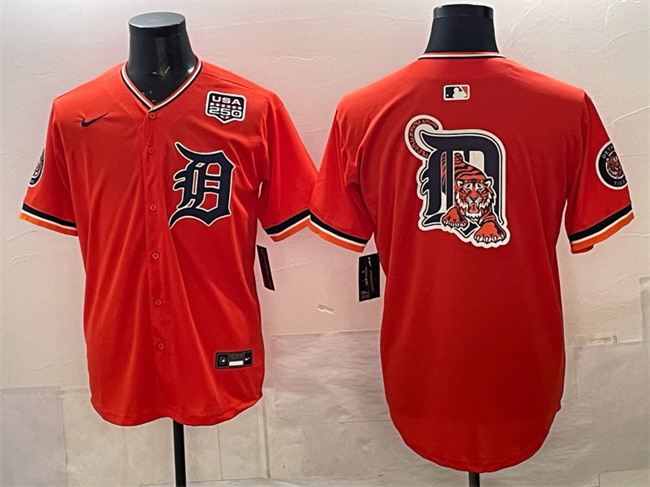 Personalized Men’s Detroit Tigers Team Big Logo Orange 2026 Alternate USA 250′ Patch Premier Limited Stitched Baseball Jersey
