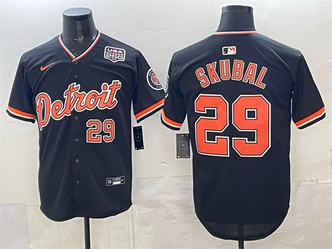 Personalized Men’s Detroit Tigers #29 Tarik Skubal Navy 2026 Alternate USA 250′ Patch Premier Limited Stitched Baseball Jersey