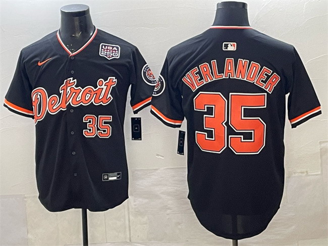 Personalized Men’s Detroit Tigers #35 Justin Verlander Navy 2026 Alternate USA 250′ Patch Premier Limited Stitched Baseball Jersey