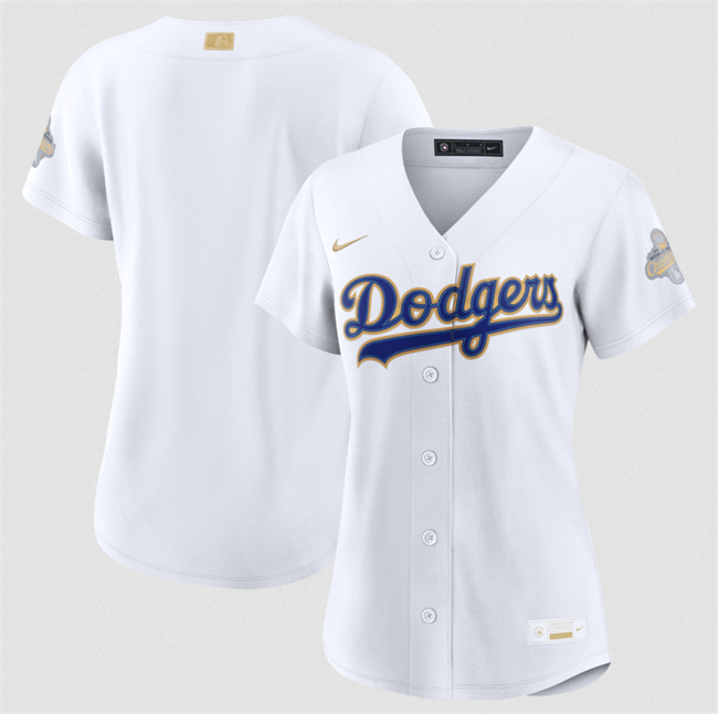 Personalized Women’s Los Angeles Dodgers Blank White 2026 Gold Collection Stadium Stitched Baseball Jersey(Run Small)
