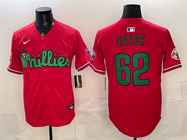 Personalized Men’s Philadelphia Phillies #62 Jason Kelce Red Phanatic Limited Stitched Jersey
