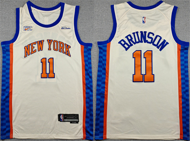 Personalized Men’s New Yok Knicks #11 Jalen Brunson Cream 2025 26 City Edition Stitched Basketball Jersey