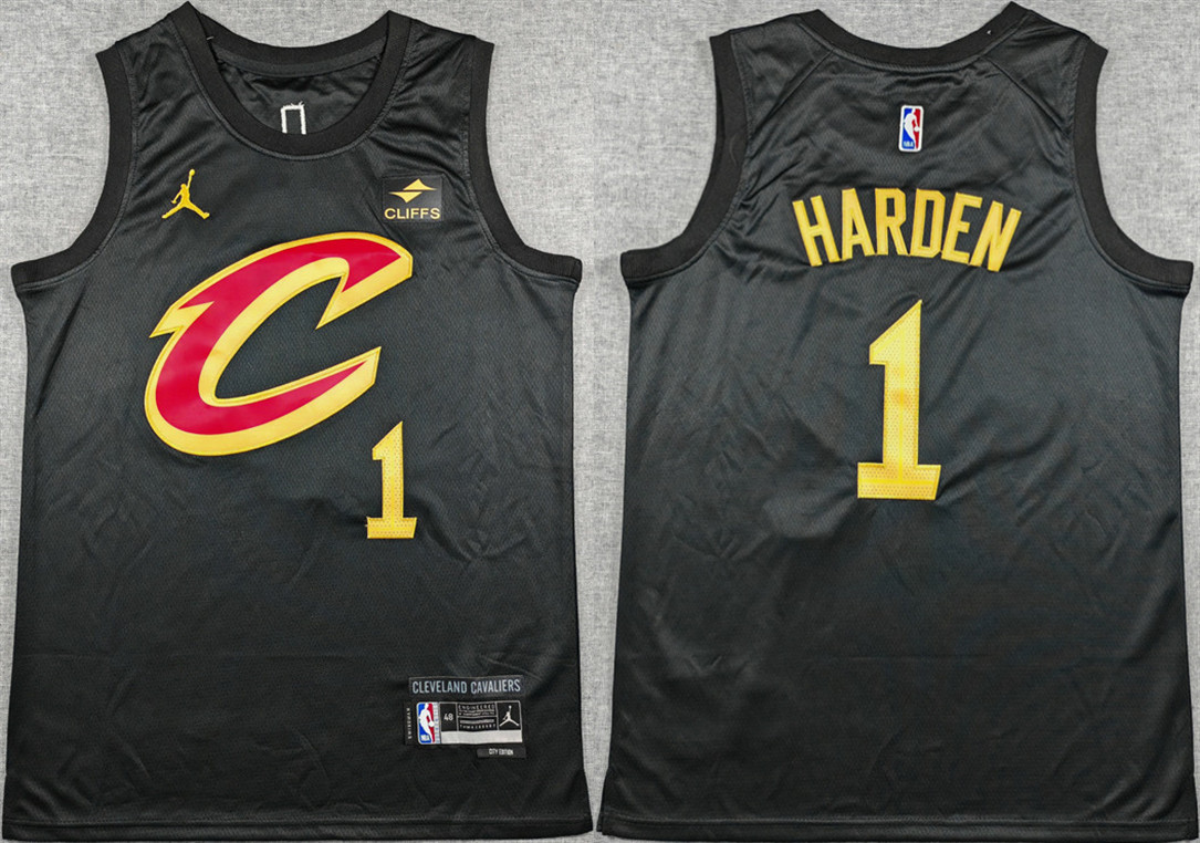 Personalized Men’s Cleveland Cavaliers #1 James Harden Black 2026 Statement Edition Stitched Jersey