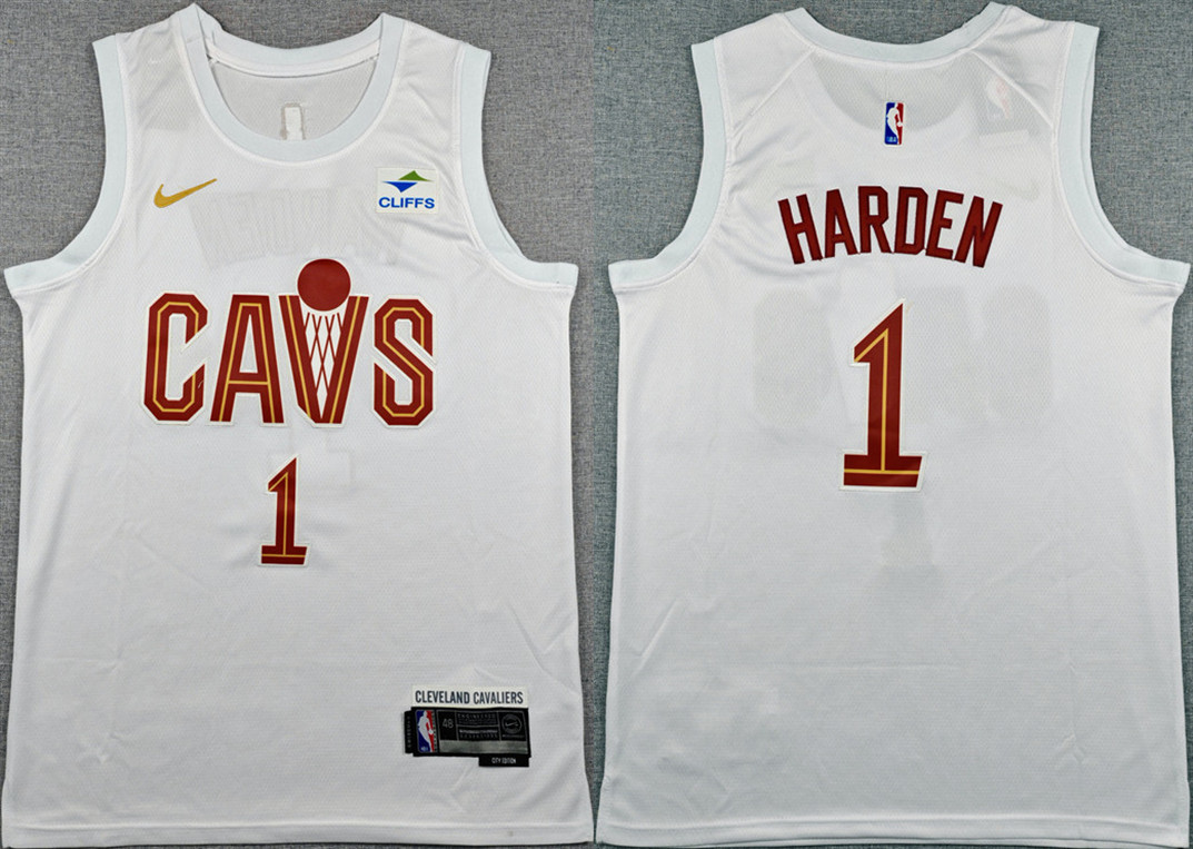 Personalized Men’s Cleveland Cavaliers #1 James Harden White 2026 Association Edition Stitched Stitched Jersey