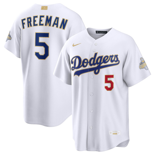 Personalized Youth Los Angeles Dodgers #5 Freddie Freeman White 2026 Gold Collection Stadium Stitched Baseball Jersey