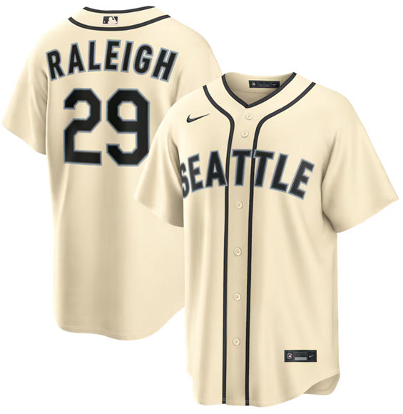 Personalized Men’s Seattle Mariners #29 Cal Raleigh Cream Alternate Stitched Baseball Jersey