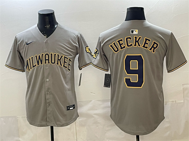 Personalized Men’s Milwaukee Brewers #9 Bob Uecker Grey Home Limited Stitched Jersey