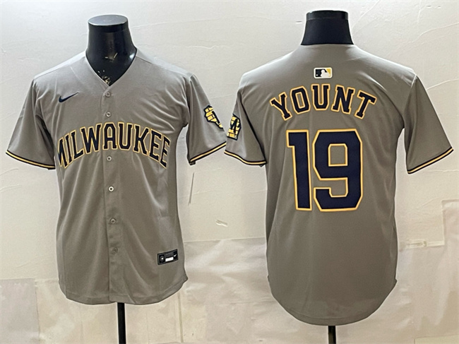 Personalized Men’s Milwaukee Brewers #19 Robin Yount Grey Home Limited Stitched Jersey