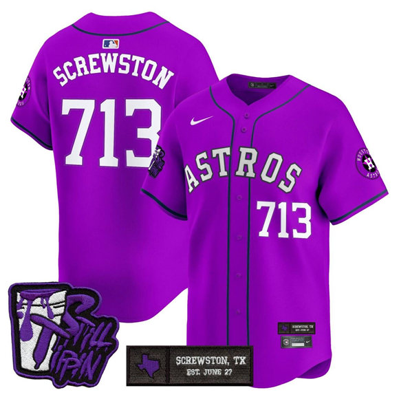 Personalized Men’s Houston Astros #713 DJ Screw Still Tippin Purple Patch Limited Stitched Baseball Jersey