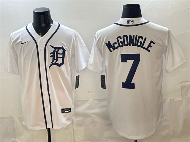 Personalized Men’s Detroit Tigers #7 Kevin McGonigle White Cool Base Stitched Baseball Jersey