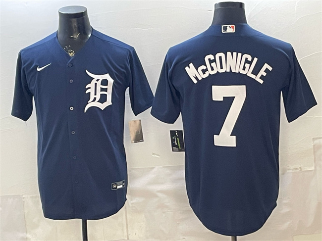 Personalized Men’s Detroit Tigers #7 Kevin McGonigle Navy Cool Base Stitched Baseball Jerseys