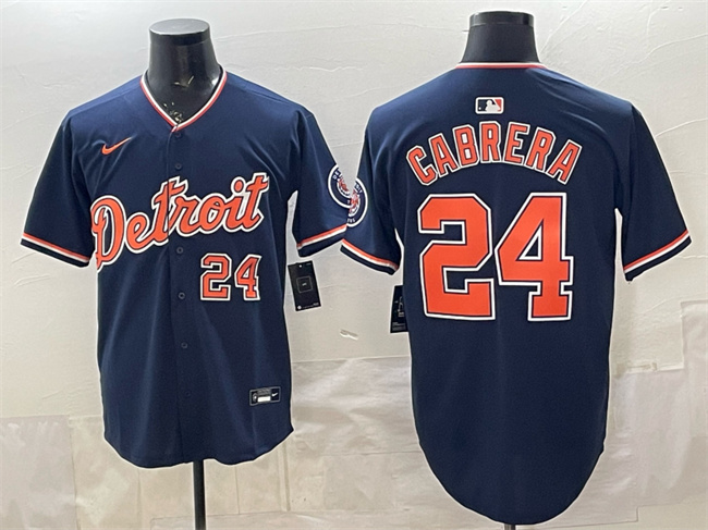 Personalized Men’s Detroit Tigers #24 Miguel Cabrera Navy 2026 Alternate Premier Limited Stitched Baseball Jersey