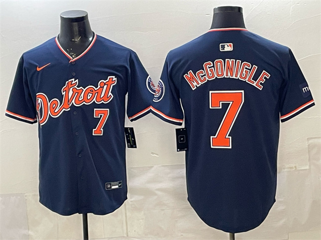 Personalized Men’s Detroit Tigers #7 Kevin McGonigle Navy 2026 Alternate Premier Limited Stitched Baseball Jersey