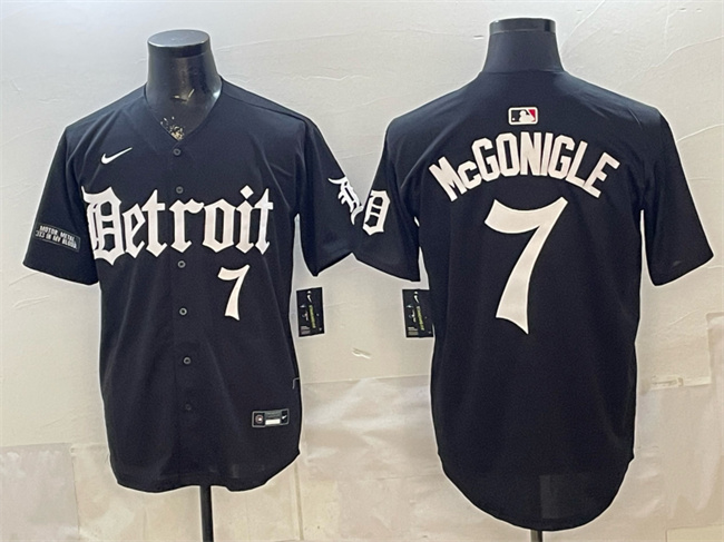 Personalized Men’s Detroit Tigers #7 Kevin McGonigle Black ‘Motor Gothic Edition’ Premier Limited Stitched Baseball Jersey