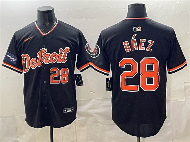 Personalized Men’s Detroit Tigers #28 Javier Baez Black 2026 Meijer Patch Alternate Premier Limited Stitched Baseball Jersey