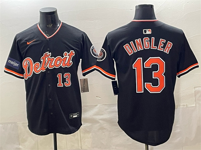 Personalized Men’s Detroit Tigers #13 Dillon Dingler Black 2026 Meijer Patch Alternate Premier Limited Stitched Baseball Jersey