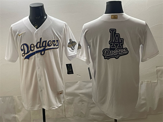 Personalized Men’s Los Angeles Dodgers Team Big Logo White 2026 Gold Collection Stadium Stitched Baseball Jersey 002