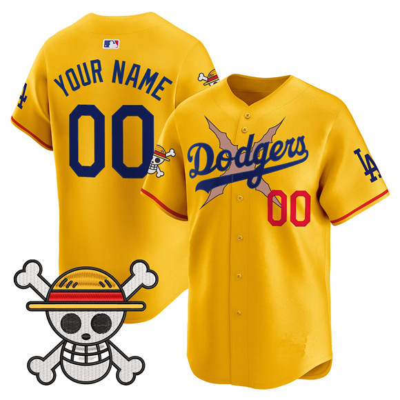 Personalized Men’s Los Angeles Dodgers Active Player Gold x One Piece 2025 Premier Limited Stitched Baseball Jersey