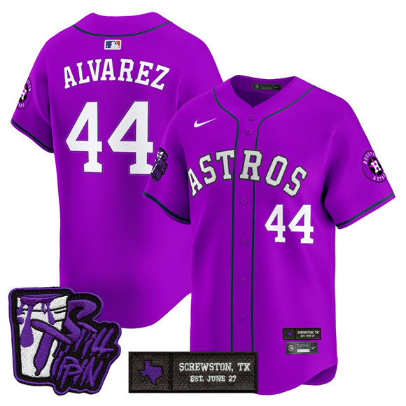 Personalized Men’s Houston Astros #44 Yordan Alvarez DJ Screw Still Tippin Purple Patch Limited Stitched Baseball Jersey