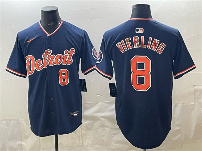 Personalized Men’s Detroit Tigers #8 Matt Vierling Navy 2026 Alternate Premier Limited Stitched Baseball Jersey