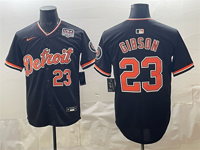 Personalized Men’s Detroit Tigers #23 Kirk Gibson Black 2026 Alternate USA 250′ Patch Premier Limited Stitched Baseball Jersey