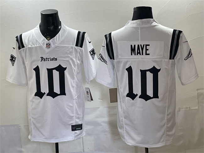 Personalized Men’s New England Patriots #10 Drake Maye White F.U.S.E. Gothic Revolution Edition Stitched Football Jersey