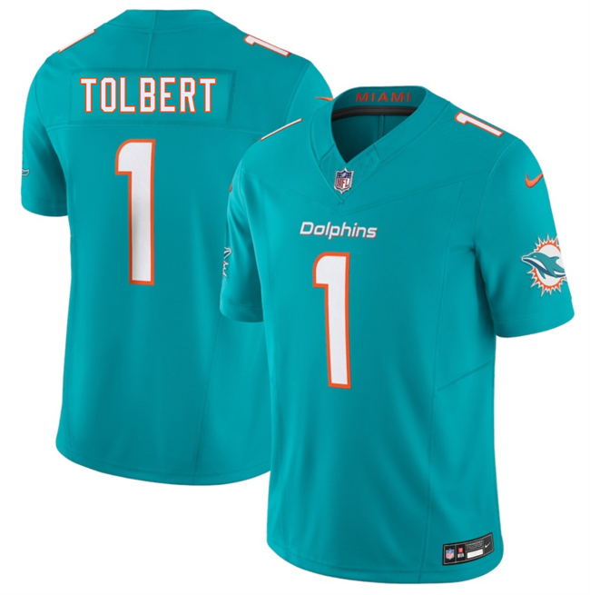 Personalized Men’s Miami Dolphins #1 Jalen Tolbert Aqua 2026 F.U.S.E. Limited Stitched Football Jersey
