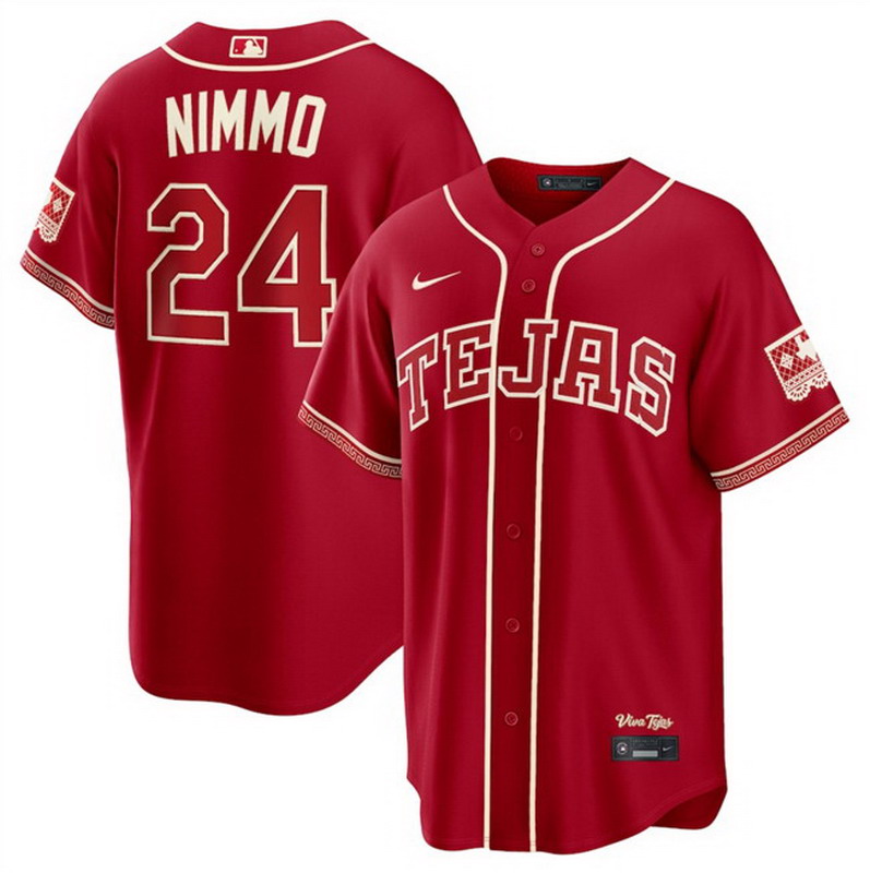 Personalized Men’s Texas Rangers #24 Brandon Nimmo Red 2026 City Connect Stadium Stitched Baseball Jersey