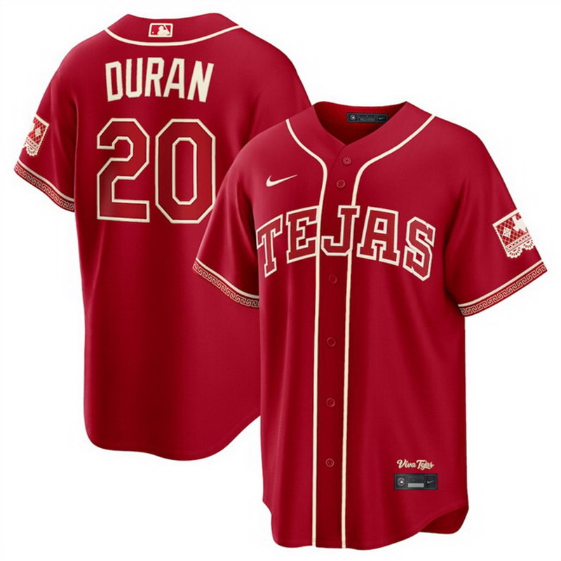 Personalized Men’s Texas Rangers #20 Ezequiel Duran Red 2026 City Connect Stadium Stitched Baseball Jersey