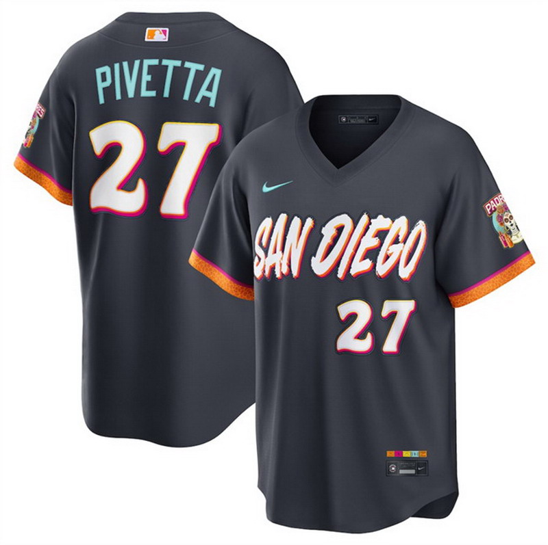 Personalized Men’s San Diego Padres #27 Nick Pivetta Obsidian 2026 City Connect Stadium Stitched Baseball Jersey
