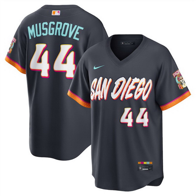 Personalized Men’s San Diego Padres #44 Joe Musgrove Obsidian 2026 City Connect Stadium Stitched Baseball Jersey