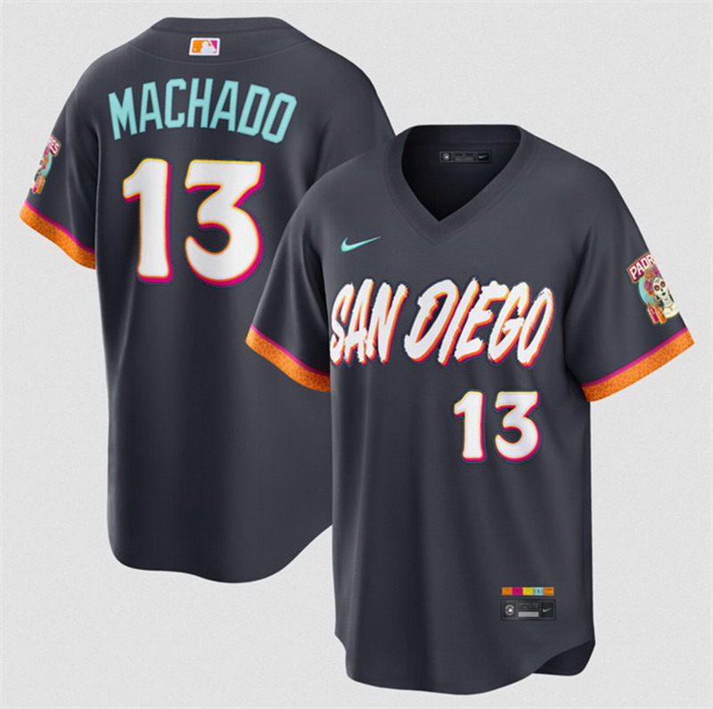 Personalized Men’s San Diego Padres #13 Manny Machado Obsidian 2026 City Connect Stadium Stitched Baseball Jersey