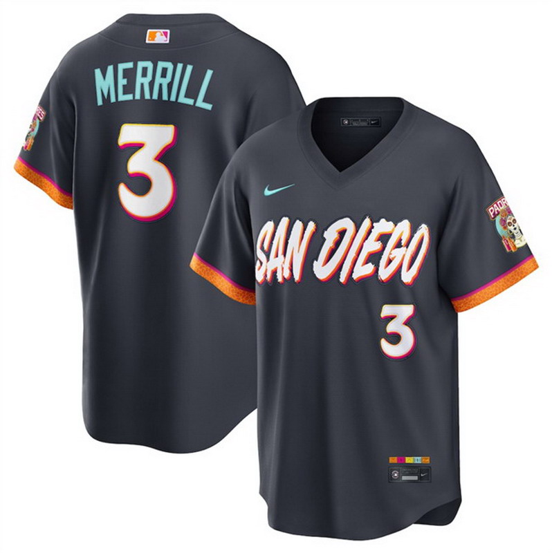 Personalized Men’s San Diego Padres #3 Jackson Merrill Obsidian 2026 City Connect Stadium Stitched Baseball Jersey